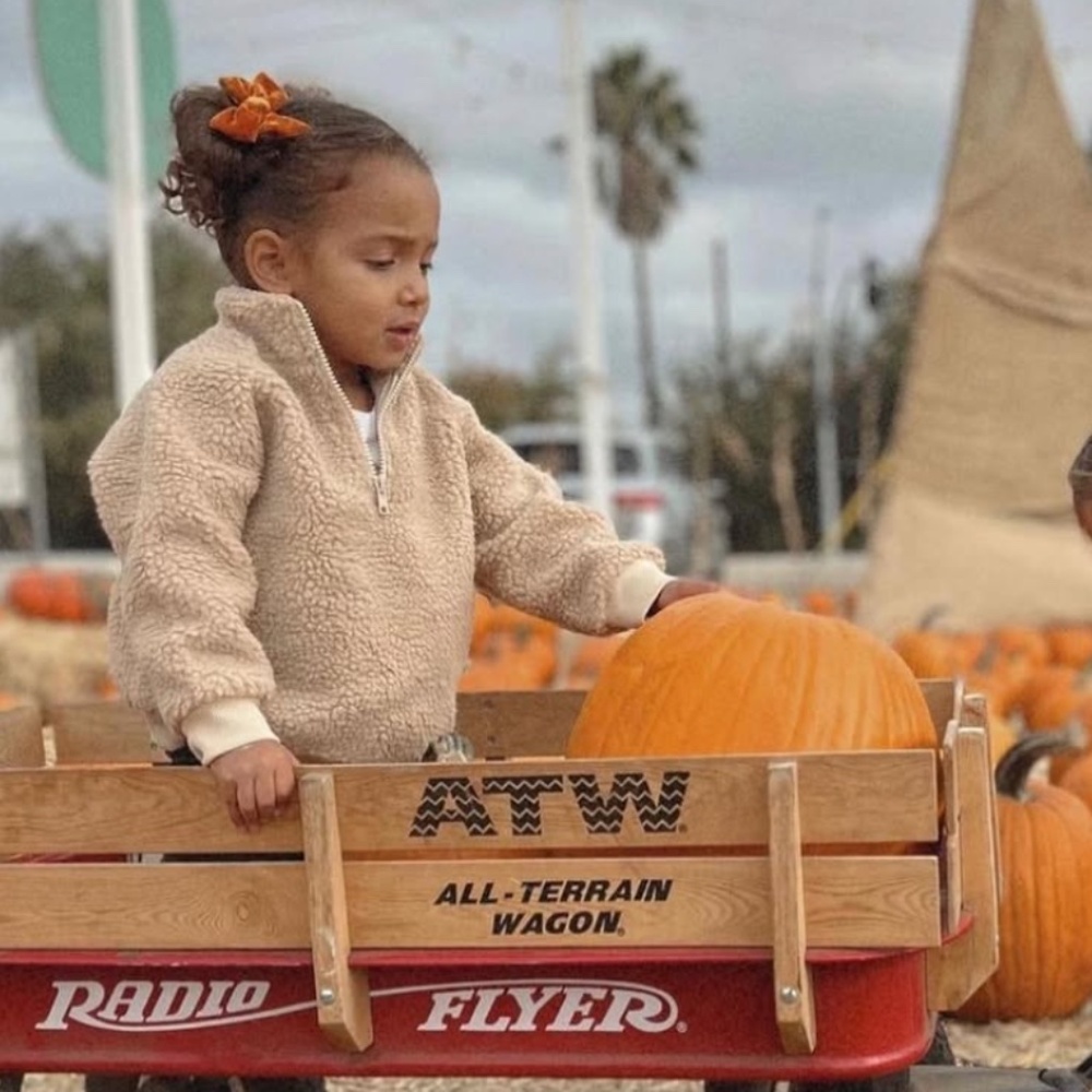 BABY BARN pullover fleece sherpa teddy bear half zip